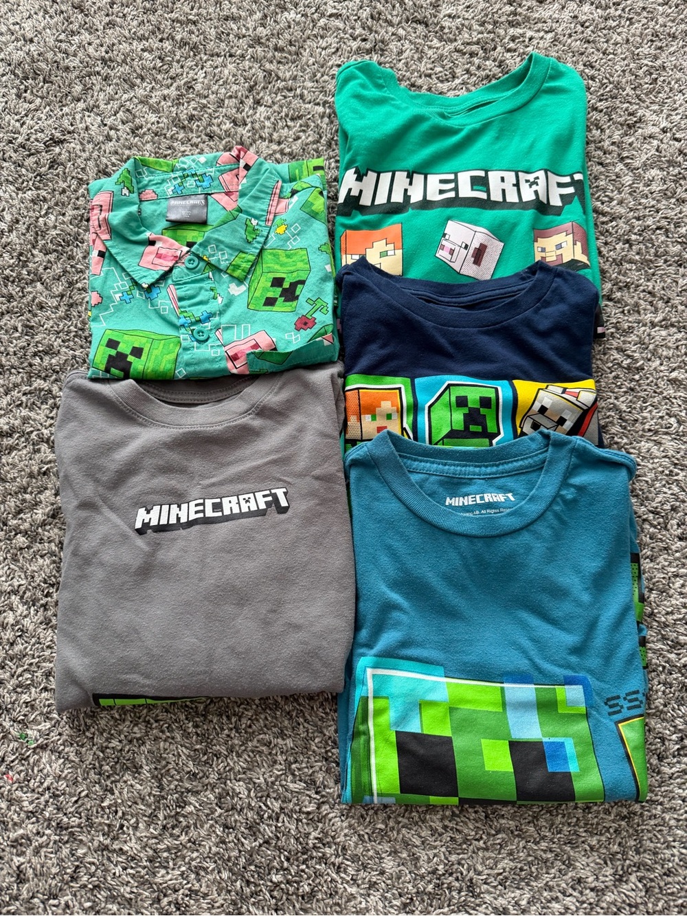 Minecraft Boys Clothes Lot Size 6/7 5 Piece Shirts Creeper Pig Long Sleeve Butto
